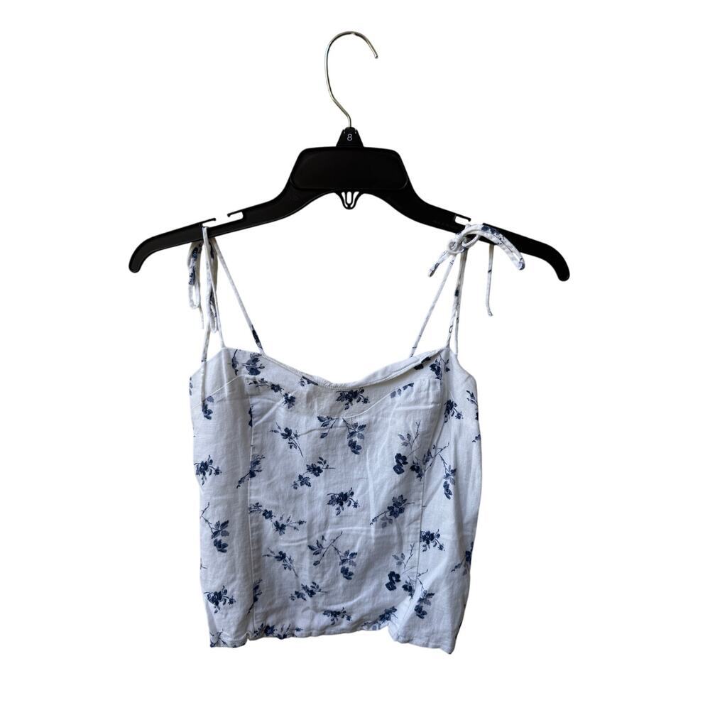 Abercrombie Floral Tie Strap Top Sz XS White Blue Smocked Back Y2K Cottagecore